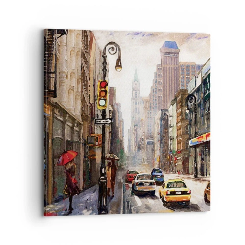 Quadro su tela - Stampe su Tela - New York: colorata anche sotto la pioggia - 70x70 cm