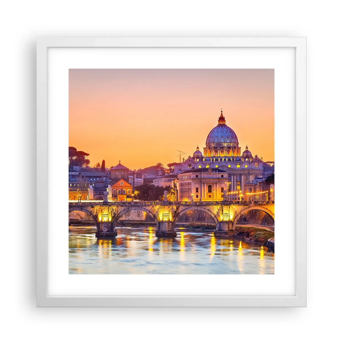Poster in cornice bianca - Tramonto sulla Città Eterna - 40x40 cm