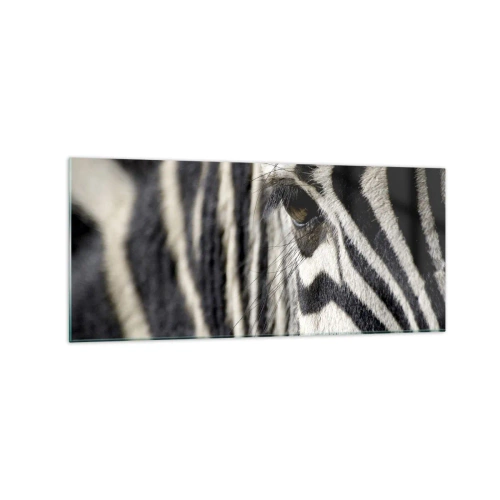 Quadro su vetro - Primo piano dell'occhio di una zebra con strisce bianche e nere - 120x50cm - Ritratto a strisce - Decorazione murale moderna per soggiorno e camera da letto ARTTOR