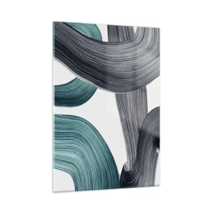 Quadro su vetro - Striature dinamiche nei toni dello smeraldo e del nero su sfondo bianco - 50x70cm - Tracce smeraldo e nero - Decorazione murale moderna per soggiorno e camera da letto ARTTOR