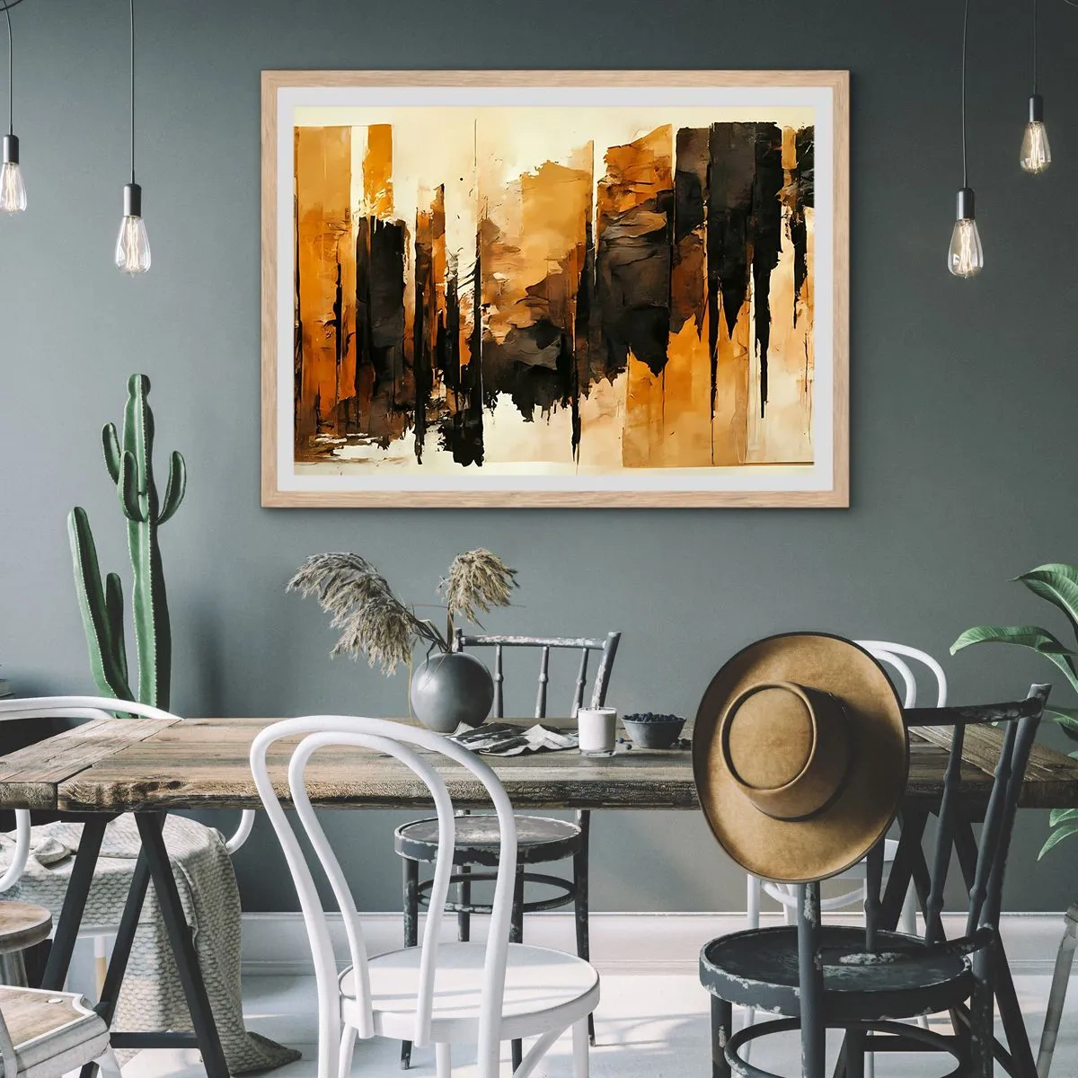 Poster in cornice rovere chiaro - Armonia di nero e oro - 50x40 cm