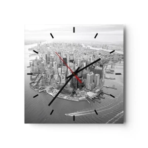 Orologio da parete - Orologio in Vetro - Vista aerea di Manhattan in bianco e nero - 30x30cm - Come non amarla? - Decorazione murale moderna per soggiorno e camera da letto ARTTOR