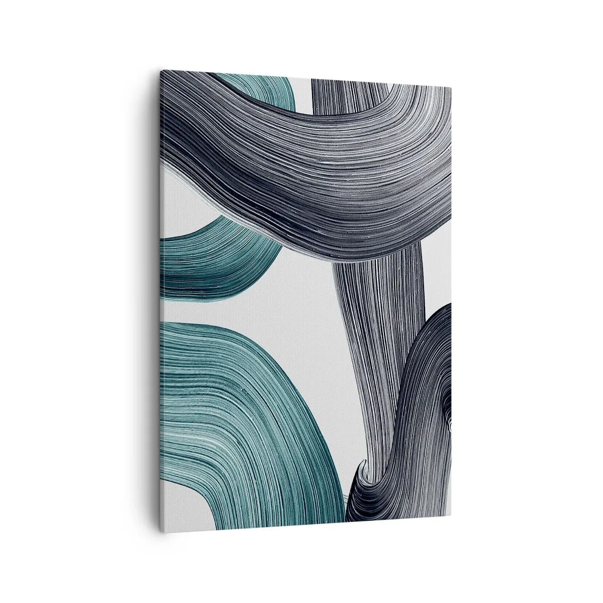 Quadro su tela - Stampe su Tela - Linee astratte fluide nelle tonalità del verde e del grigio - 50x70cm - Tracce smeraldo e nero - Decorazione murale moderna per soggiorno e camera da letto ARTTOR