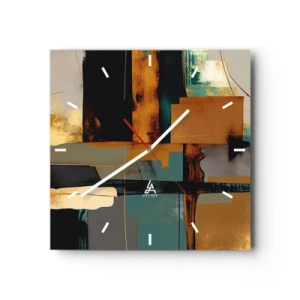 Orologio da parete - Orologio in Vetro - Composizione astratta con elementi in oro e turchese - 30x30cm - Astrazione: luci e ombre - Decorazione murale moderna per soggiorno e camera da letto ARTTOR