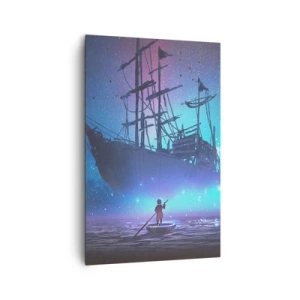 Quadro su tela - Stampe su Tela - Una nave fantastica contro il cielo stellato - 80x120cm - Incontro con il mito del mare - Decorazione murale moderna per soggiorno e camera da letto ARTTOR