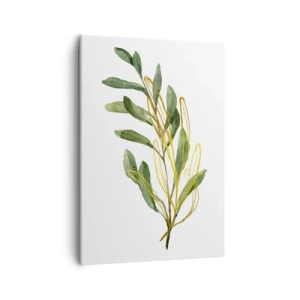 Quadro su tela - Stampe su Tela - Ramo verde con foglie su sfondo bianco - 50x70cm - Tutto ciò che è buono - Decorazione murale moderna per soggiorno e camera da letto ARTTOR