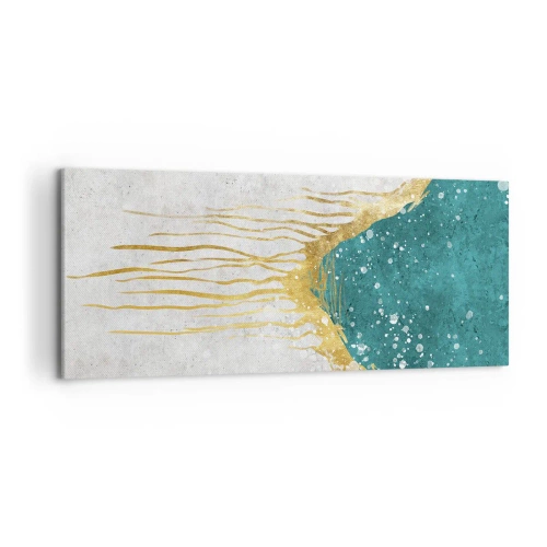 Quadro su tela - Stampe su Tela - Una composizione astratta nei toni dell'oro e del turchese - 120x50cm - Flusso dorato - Decorazione murale moderna per soggiorno e camera da letto ARTTOR
