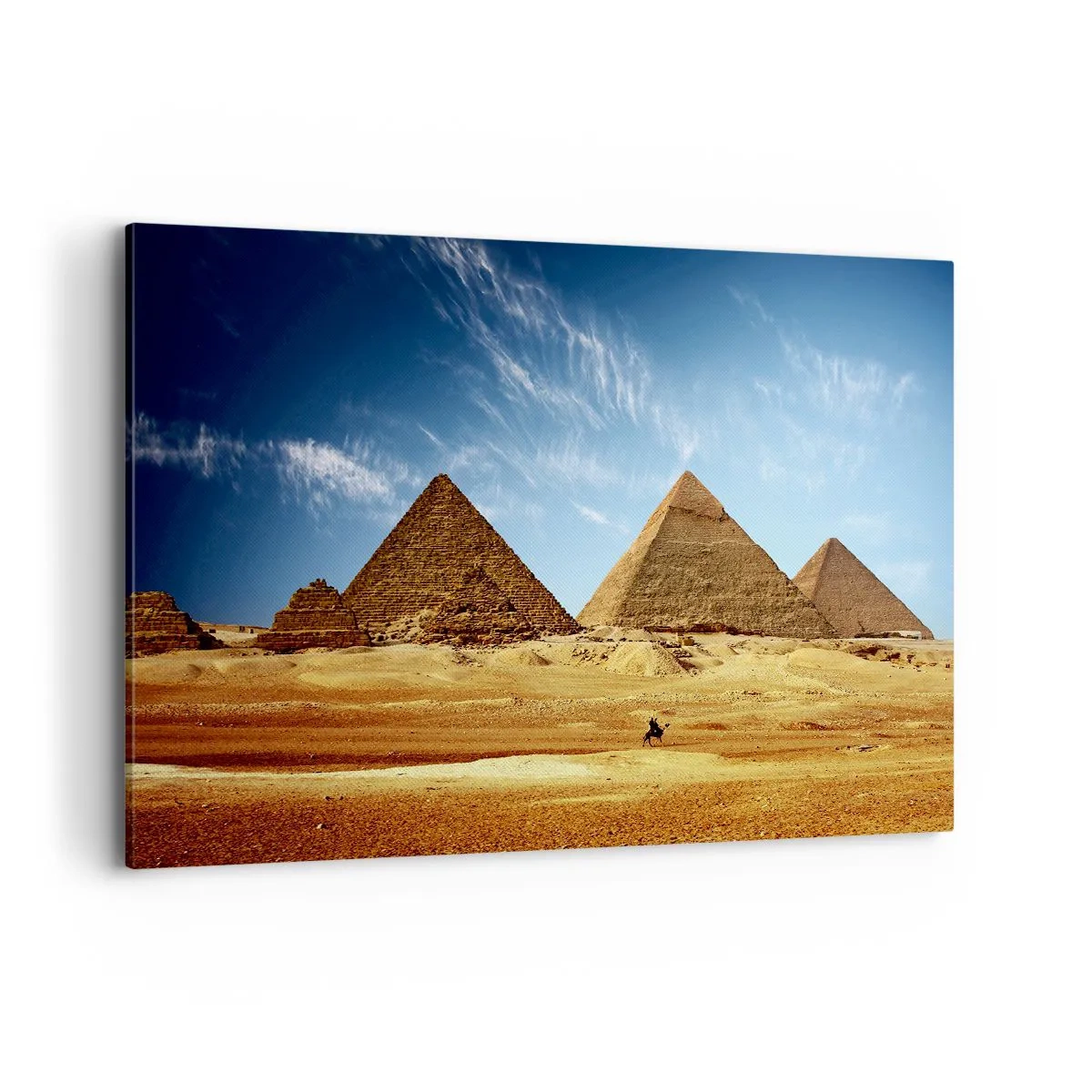 Quadro su tela - Stampe su Tela - Le piramidi di Giza contro un cielo azzurro e un paesaggio desertico - 120x80cm - 40 secoli ci guardano - Decorazione murale moderna per soggiorno e camera da letto ARTTOR
