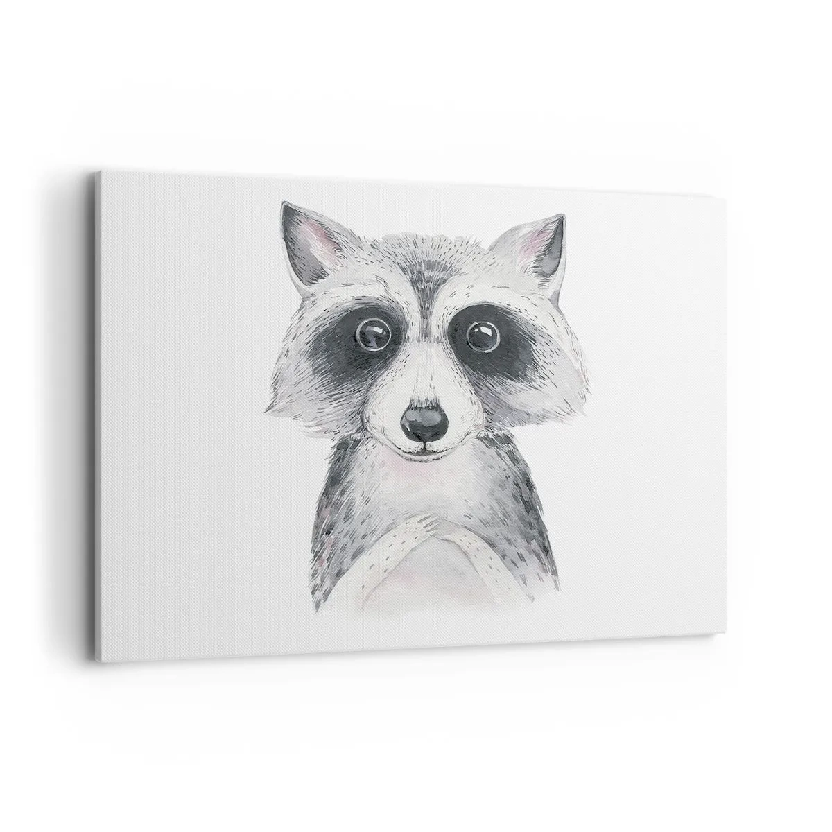 Quadro su tela - Stampe su Tela - Adorabile ritratto di un procione su sfondo bianco - 100x70cm - Un attimo di commozione - Decorazione murale moderna per soggiorno e camera da letto ARTTOR