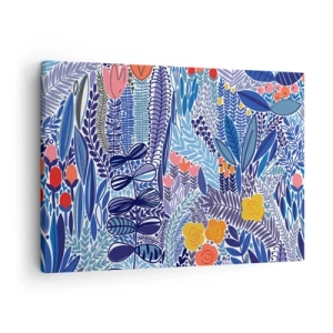 Quadro su tela - Stampe su Tela - Un motivo vegetale colorato in uno stile grafico moderno - 70x50cm - Il giardino delle Hawaii - Decorazione murale moderna per soggiorno e camera da letto ARTTOR