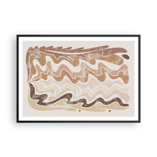 Poster in cornice nera - Linee astratte ondulate in tonalità beige - 100x70cm - Buona energia - buone emozioni - Decorazione murale moderna per soggiorno e camera da letto ARTTOR