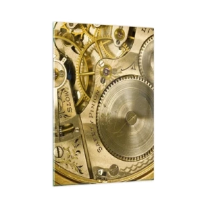 Quadro su vetro - Meccanismo dell'orologio con ingranaggi e dettagli visibili - 80x120cm - Stare al passo coi tempi - Decorazione murale moderna per soggiorno e camera da letto ARTTOR