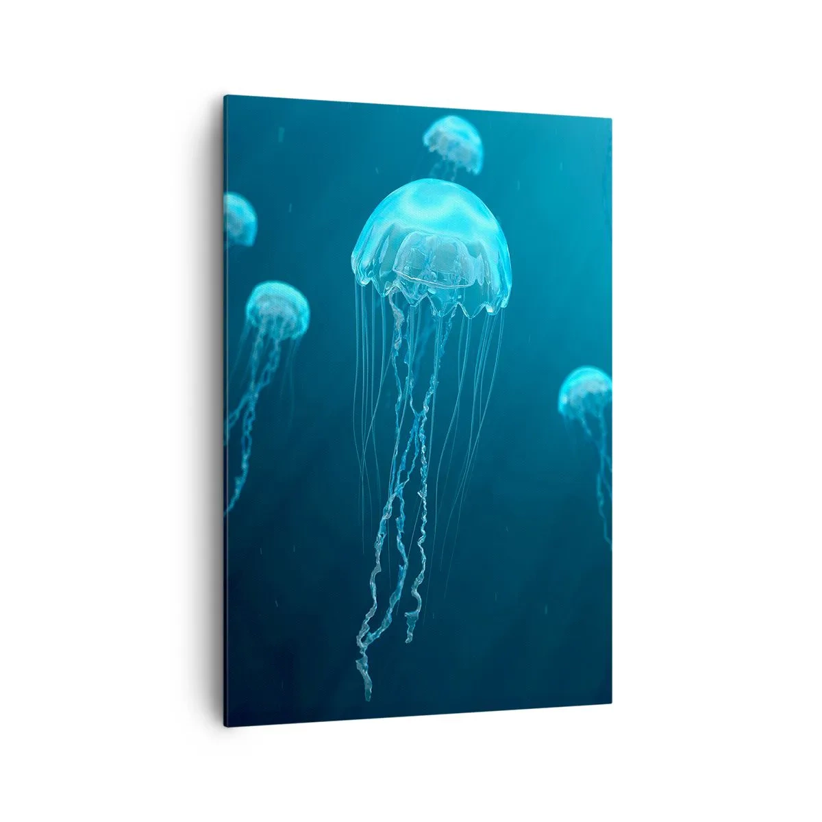 Quadro su tela - Stampe su Tela - Meduse che galleggiano nelle profondità dell'oceano nei toni del blu - 70x100cm - La danza oceanica - Decorazione murale moderna per soggiorno e camera da letto ARTTOR