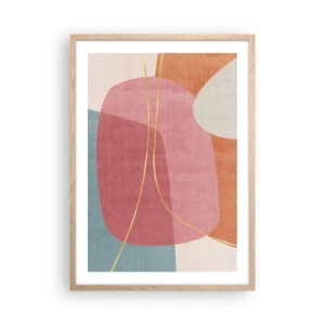 Poster in cornice rovere chiaro - Composizione pastello con filo dorato - 50x70 cm