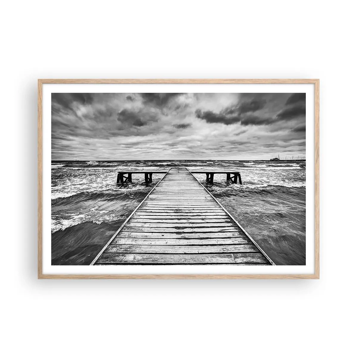 Poster in cornice rovere chiaro - Aspetto che il vento le scacci via... - 100x70 cm