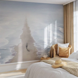 Fotomurali Premium Sand - Una figura su un sentiero tra le onde verso l'orizzonte - 100x70cm - Un futuro luminoso - Decorazione murale moderna per soggiorno e camera da letto ARTTOR