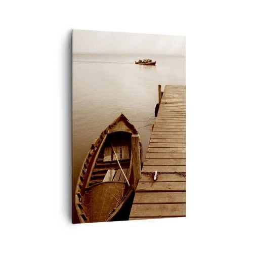 Quadro su tela - Stampe su Tela - Molo di legno e barca su un lago calmo - 80x120cm - La grande pace - Decorazione murale moderna per soggiorno e camera da letto ARTTOR