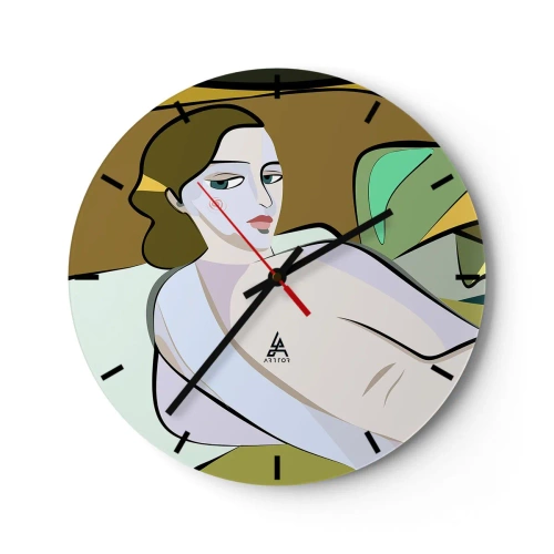 Orologio da parete - Orologio in Vetro - Una figura femminile in stile cubista su uno sfondo astratto - 30x30cm - Ritratto intimo - Decorazione murale moderna per soggiorno, cucina e camera da letto ARTTOR