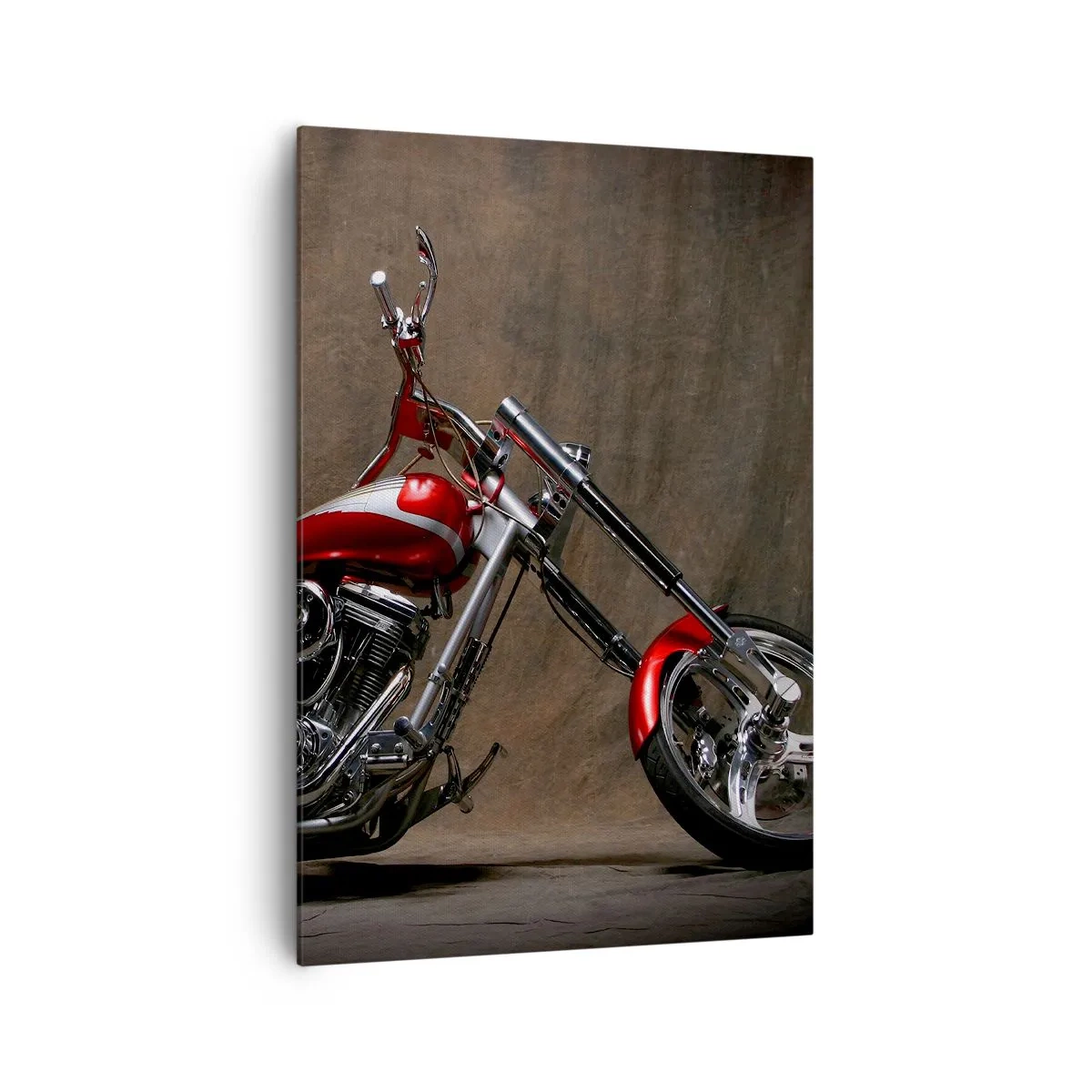 Quadro su tela - Stampe su Tela - Motocicletta personalizzata rossa su sfondo in tessuto marrone - 70x100cm - Bellezza in rosso e argento - Decorazione murale moderna per soggiorno e camera da letto ARTTOR