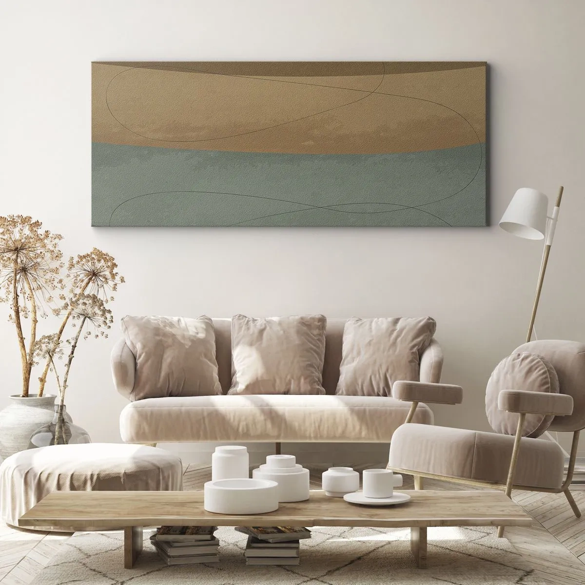 Quadro su tela - Stampe su Tela - Composizione astratta nei toni naturali della terra - 160x50cm - Composizione orizzontale - Decorazione murale moderna per soggiorno e camera da letto ARTTOR