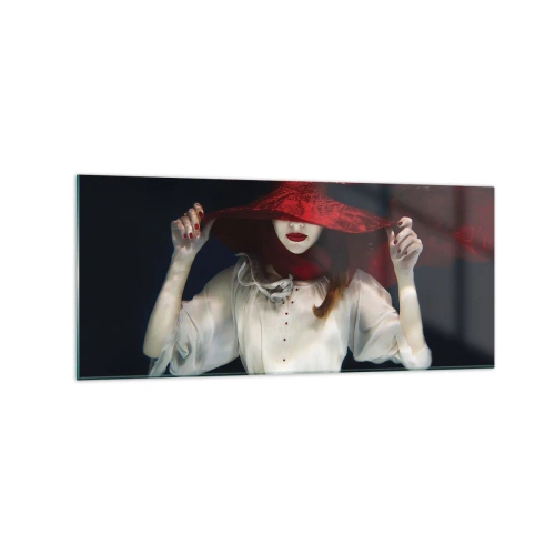 Quadro su vetro - Una donna con un cappello rosso immersa nell'acqua - 120x50cm - Donnagatto - Decorazione murale moderna per soggiorno e camera da letto ARTTOR