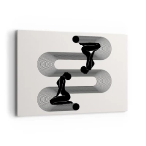 Quadro su tela - Stampe su Tela - Sagome nere con linee geometriche su sfondo chiaro - 100x70cm - Simmetria sensuale - Decorazione murale moderna per soggiorno e camera da letto ARTTOR