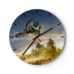 Orologio da parete - Orologio in Vetro - Motocross sullo sfondo del sole al tramonto - 30x30cm - Accendi le emozioni! - Decorazione murale moderna per soggiorno, cucina e camera da letto ARTTOR
