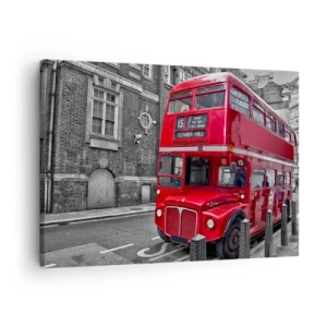 Quadro su tela - Stampe su Tela - Un autobus rosso a due piani a Londra sullo sfondo di un'architettura classica - 70x50cm - Sempre lo stesso - Decorazione murale moderna per soggiorno e camera da letto ARTTOR
