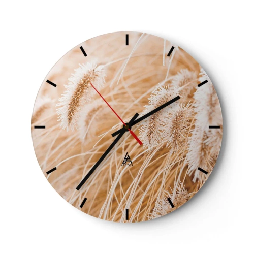 Orologio da parete - Orologio in Vetro - Primo piano dell'erba dorata che ondeggia nel vento - 30x30cm - Il fruscio dorato dell'erba - Decorazione murale moderna per soggiorno, cucina e camera da letto ARTTOR