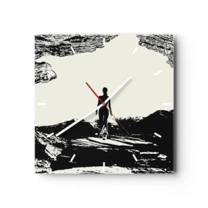 Orologio da parete - Orologio in Vetro - Silhouette in bianco e nero di una donna in una grotta contro il cielo - 30x30cm - Un nuovo sguardo - Decorazione murale moderna per soggiorno e camera da letto ARTTOR