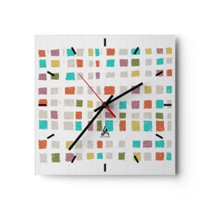 Orologio da parete - Orologio in Vetro - Quadrati colorati in una disposizione minimalista su uno sfondo bianco - 30x30cm - Un gioco sconosciuto - Decorazione murale moderna per soggiorno e camera da letto ARTTOR