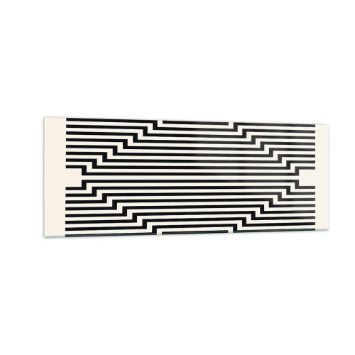 Quadro su vetro - Linee bianche e nere che creano un effetto di illusione geometrica - 140x50cm - Illusione geometrica - Decorazione murale moderna per soggiorno e camera da letto ARTTOR