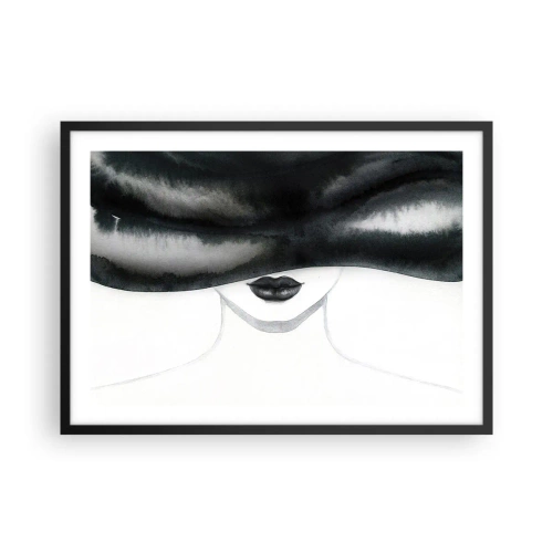 Poster in cornice nera - Un delicato ritratto di una donna con il volto coperto in stile monocromo. - 70x50cm - Il segreto dei sensi - Decorazione murale moderna per soggiorno e camera da letto ARTTOR