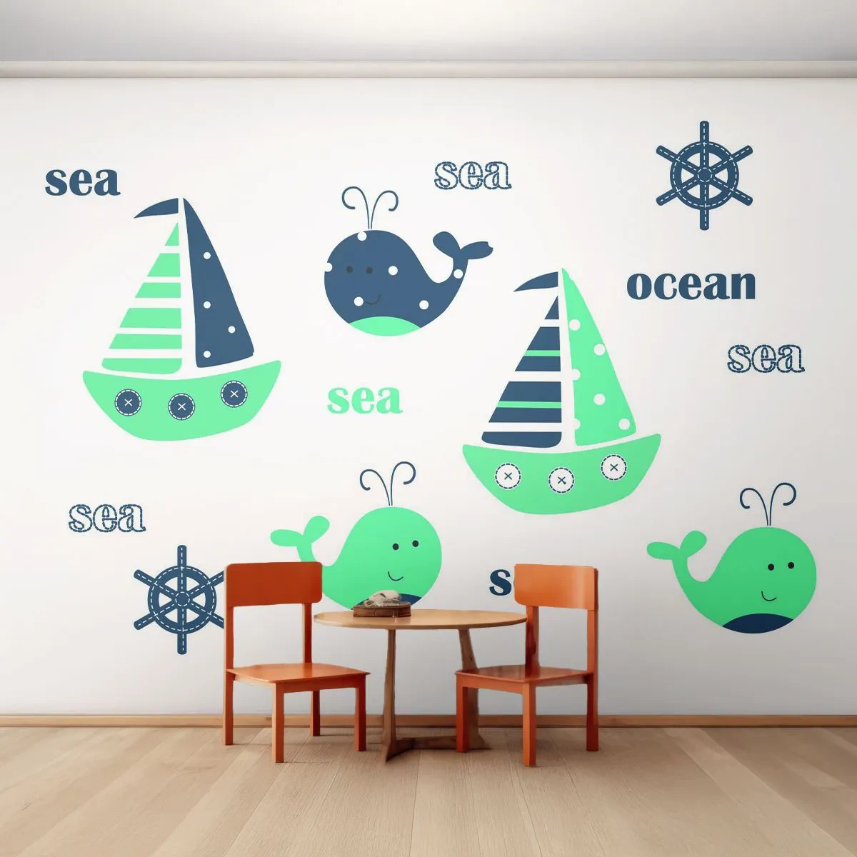 Fotomurali Standard Eco - Affascinanti illustrazioni nautiche di navi e balene - 100x70cm - Attraverso i mari e gli oceani - Decorazione murale moderna per soggiorno e camera da letto ARTTOR