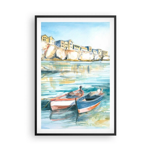 Poster in cornice nera - Paesaggio in azzurro - 61x91 cm