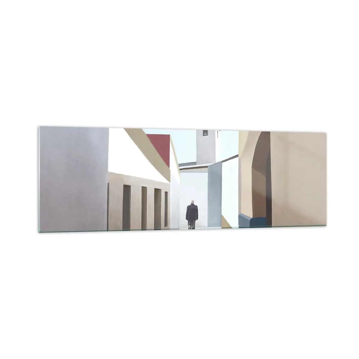Quadro su vetro - Una strada minimalista con la sagoma di un uomo sullo sfondo - 160x50cm - Passeggiata assolata - Decorazione murale moderna per soggiorno e camera da letto ARTTOR