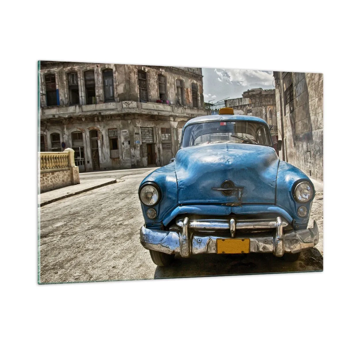 Quadro su vetro - Auto d'epoca cubana per le strade dell'Avana - 120x80cm - Antico è bello - Decorazione murale moderna per soggiorno e camera da letto ARTTOR