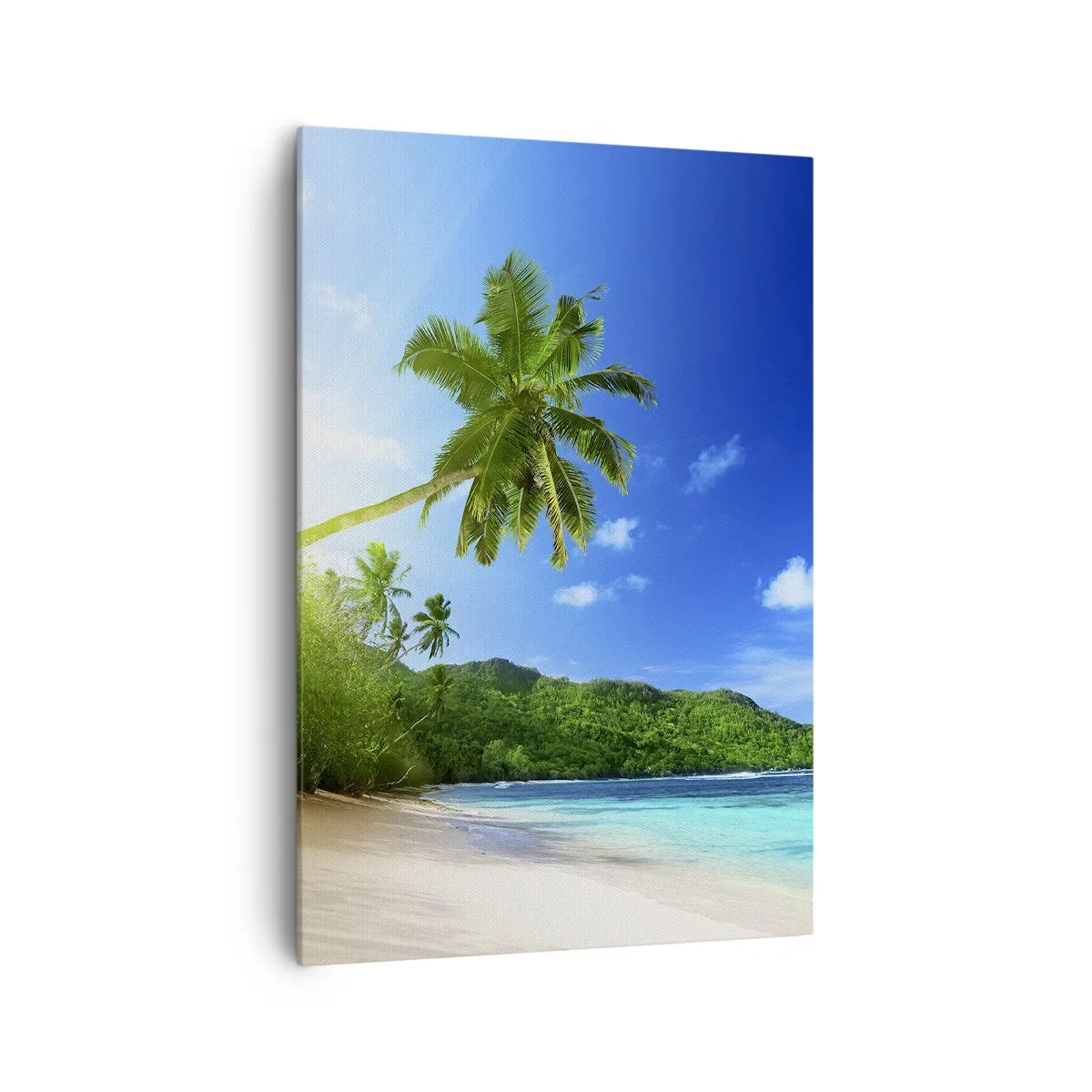 Quadro su tela - Stampe su Tela - Spiaggia tropicale con palme e mare turchese - 70x100cm - Il lieve tocco dei tropici - Decorazione murale moderna per soggiorno e camera da letto ARTTOR