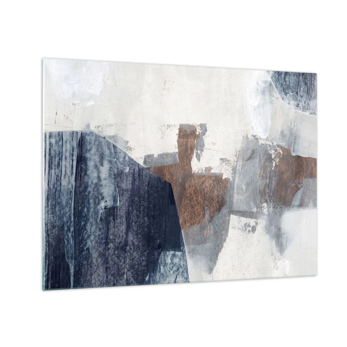 Quadro su vetro - Forme blu e marroni - 70x50 cm
