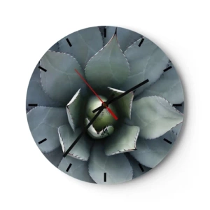 Orologio da parete - Orologio in Vetro - Un primo piano della disposizione geometrica delle foglie di agave. - 30x30cm - Adesca e minaccia - Decorazione murale moderna per soggiorno, cucina e camera da letto ARTTOR