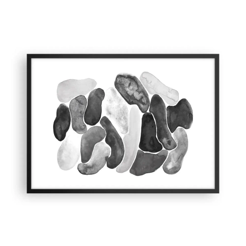 Poster in cornice nera - Astrazione in bianco e nero con macchie irregolari su sfondo bianco - 70x50cm - Astrazione rocciosa - Decorazione murale moderna per soggiorno e camera da letto ARTTOR