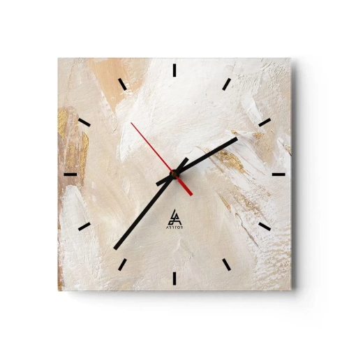 Orologio da parete - Orologio in Vetro - Delicati toni astratti nelle tonalità del beige e dell'oro - 30x30cm - Composizione pastello - Decorazione murale moderna per soggiorno e camera da letto ARTTOR