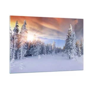 Quadro su vetro - Paesaggio invernale con alberi innevati al tramonto - 120x80cm - Spettacolo innevato della natura - Decorazione murale moderna per soggiorno e camera da letto ARTTOR