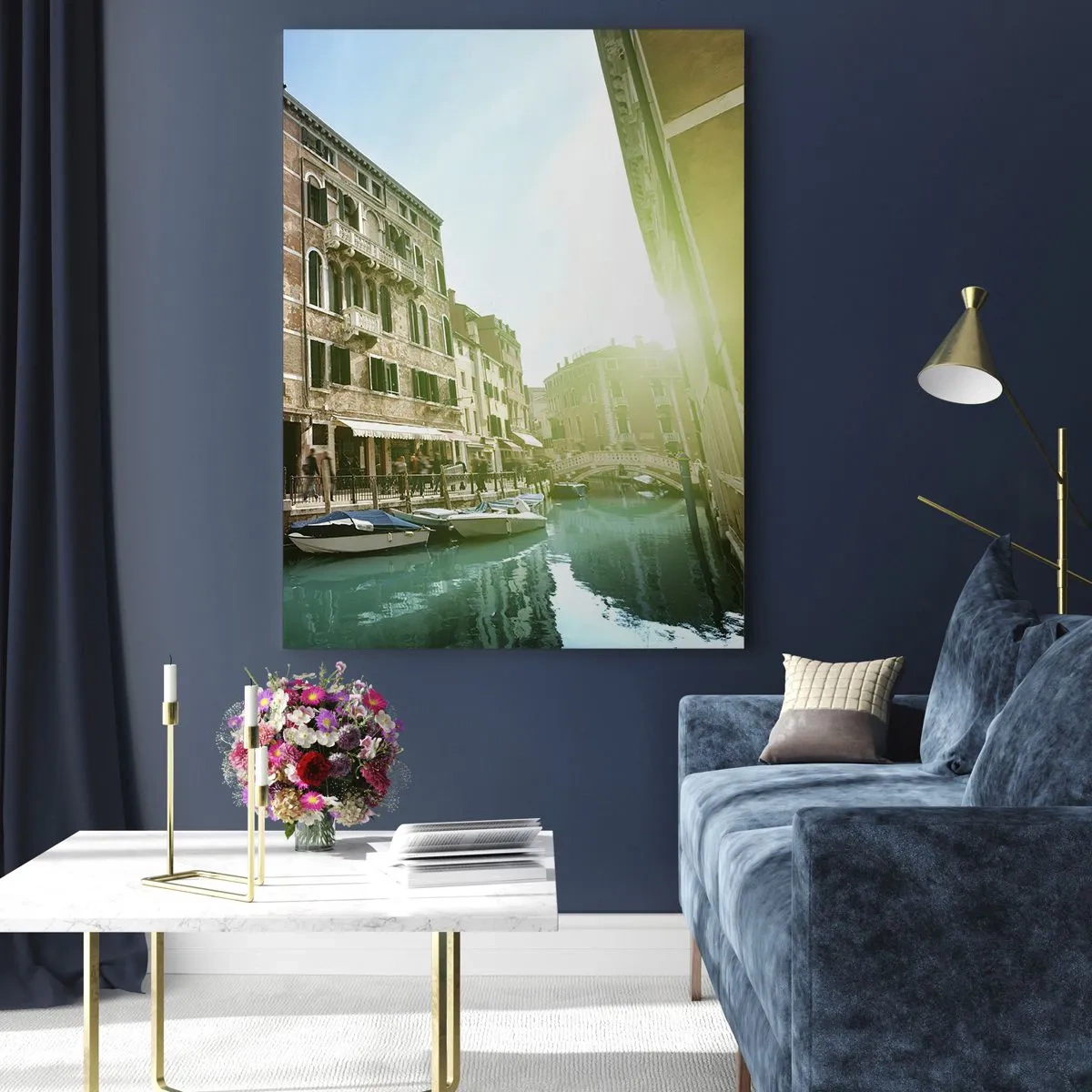 Quadro su vetro - Venezia con canale, ponte ed edifici storici - 50x70cm - Venezia, Amore Mio - Decorazione murale moderna per soggiorno e camera da letto ARTTOR