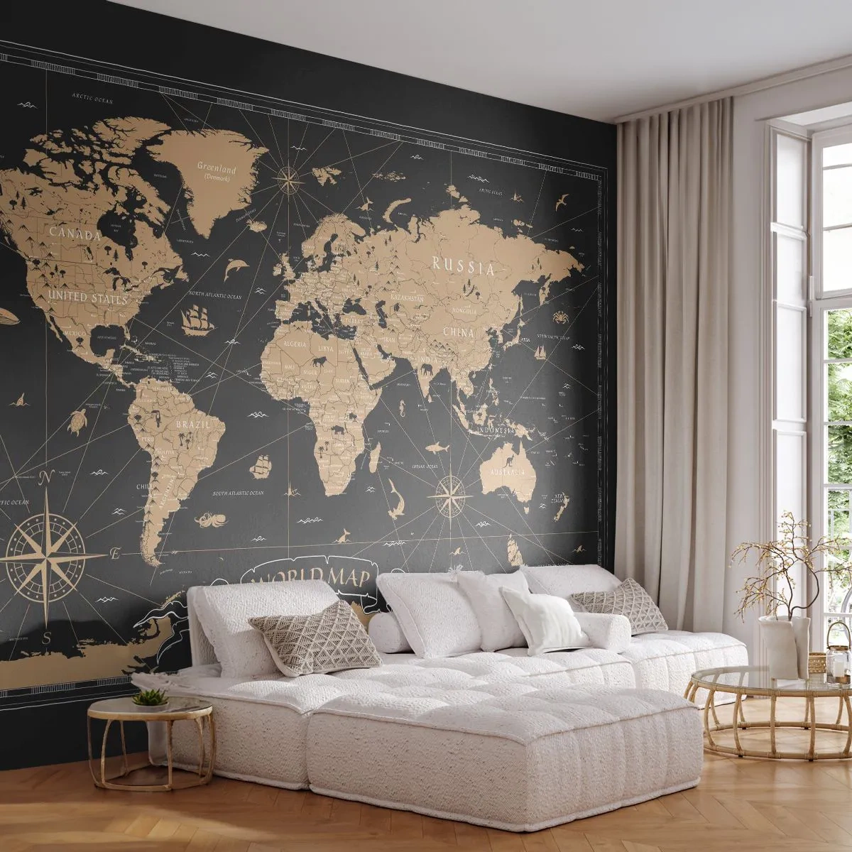 Fotomurali Autoadesivo Deluxe Sticker - I confini del mio mondo - Mappa del mondo, Vintage ▾, retrò - 250x175 cm