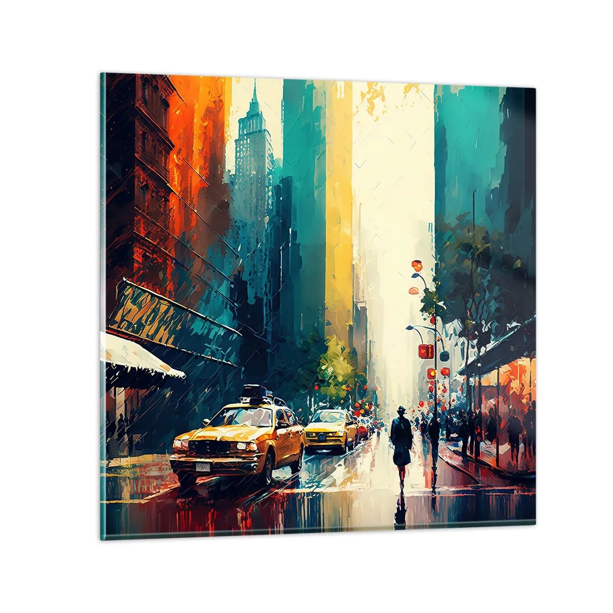 Quadro su vetro - New York: qui anche la pioggia è colorata - 40x40 cm