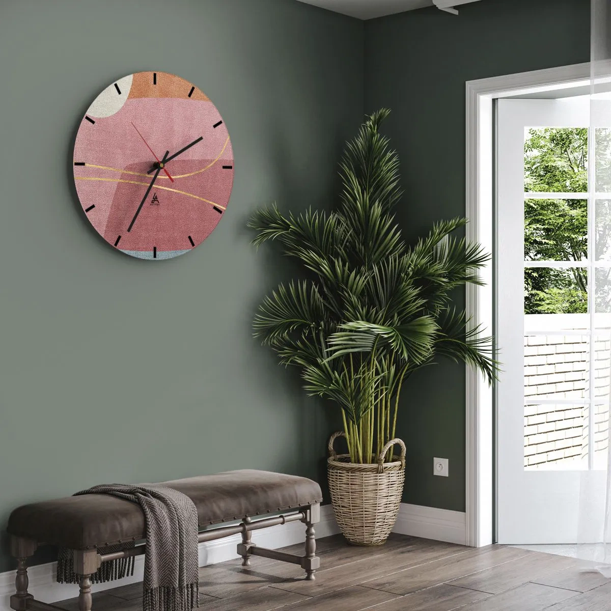 Orologio da parete - Orologio in Vetro - Composizione pastello con filo dorato - 30x30 cm