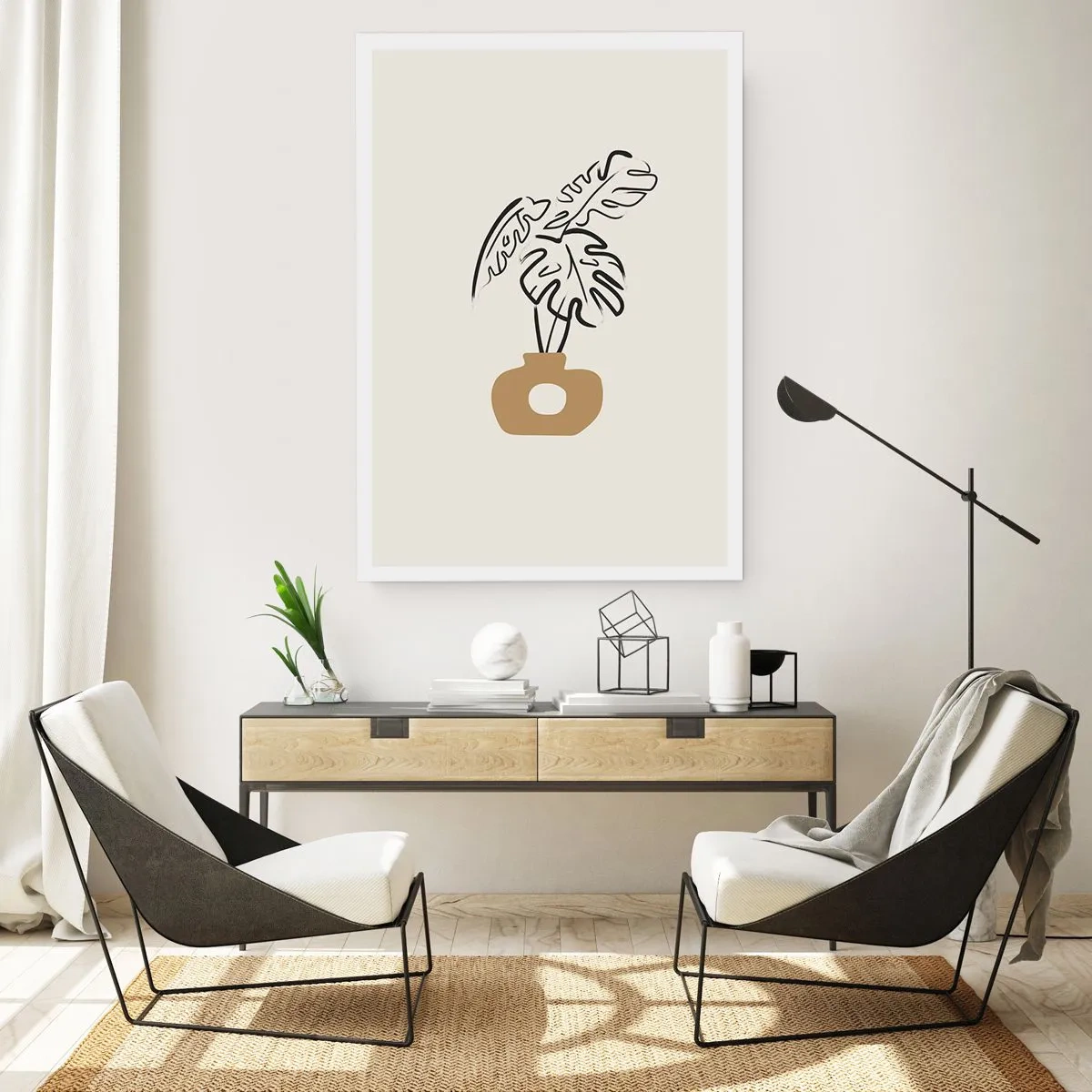 Poster - Un disegno minimalista di una monstera in un vaso - 50x70cm - Monstera: ornamento della casa - Decorazione murale moderna per soggiorno e camera da letto ARTTOR