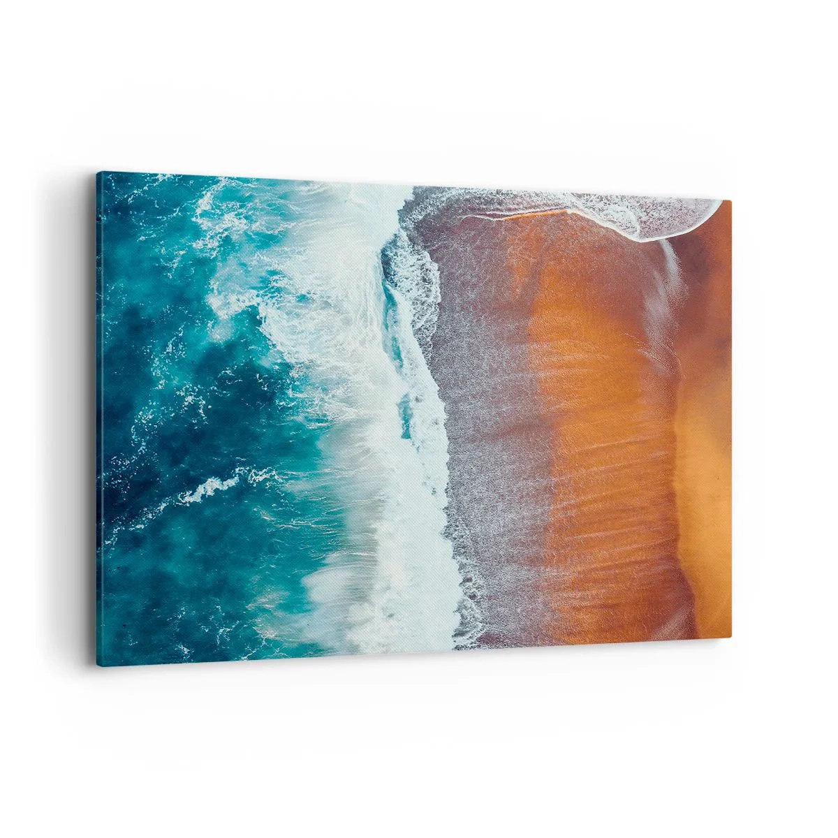Quadro su tela - Stampe su Tela - Una vista delle onde dell'oceano che si infrangono sulla spiaggia dorata - 100x70cm - Il tocco dell'oceano - Decorazione murale moderna per soggiorno e camera da letto ARTTOR