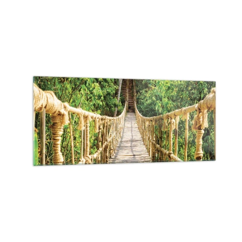 Quadro su vetro - Un ponte sospeso in una foresta tropicale ricca di vegetazione - 120x50cm - Sospeso nel verde - Decorazione murale moderna per soggiorno e camera da letto ARTTOR
